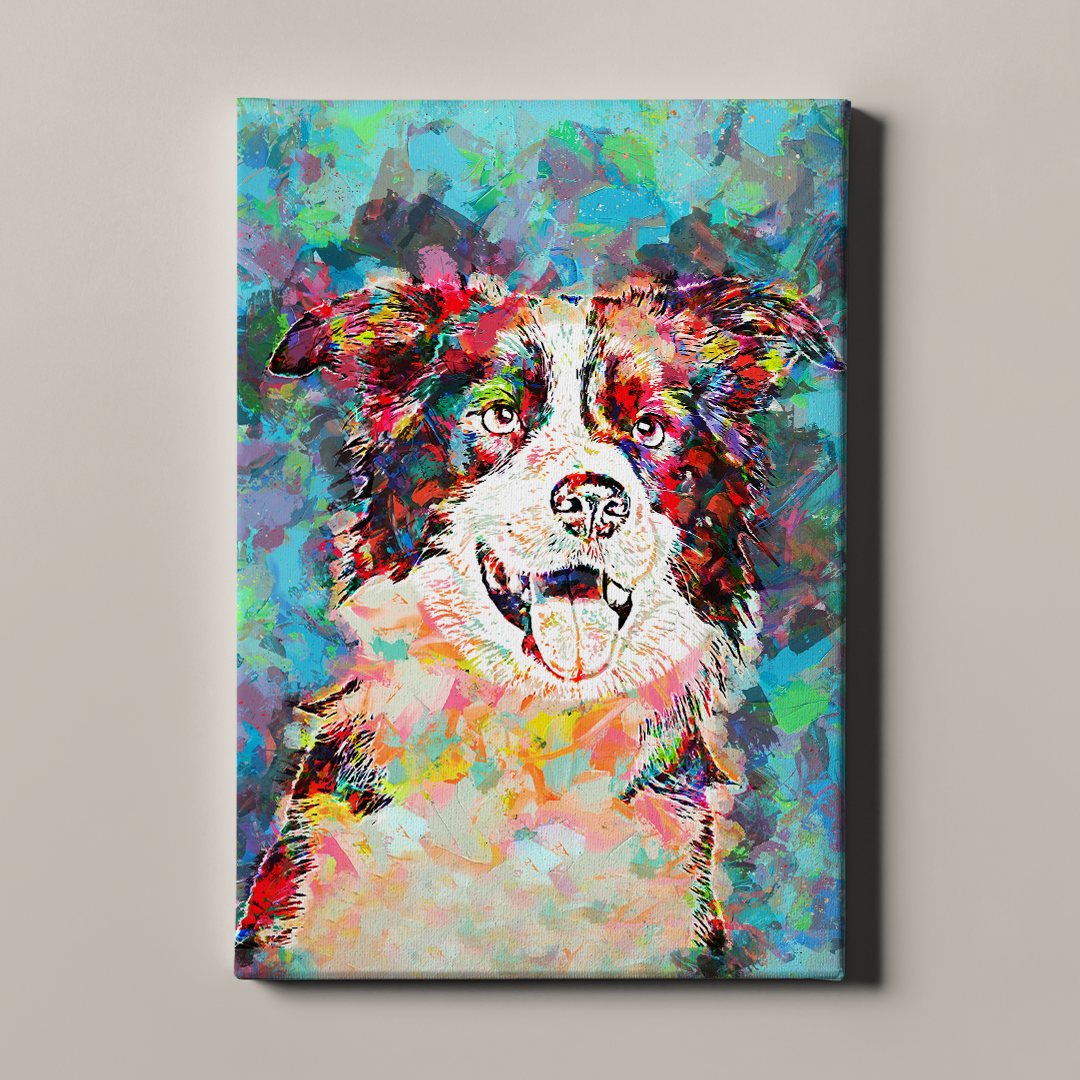 Cyan Color Splash Custom Pet Portrait - Canvas